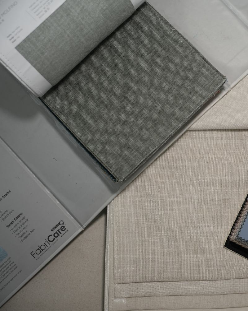 Sofa and upholstery fabric swatch books at Drape Shoppe