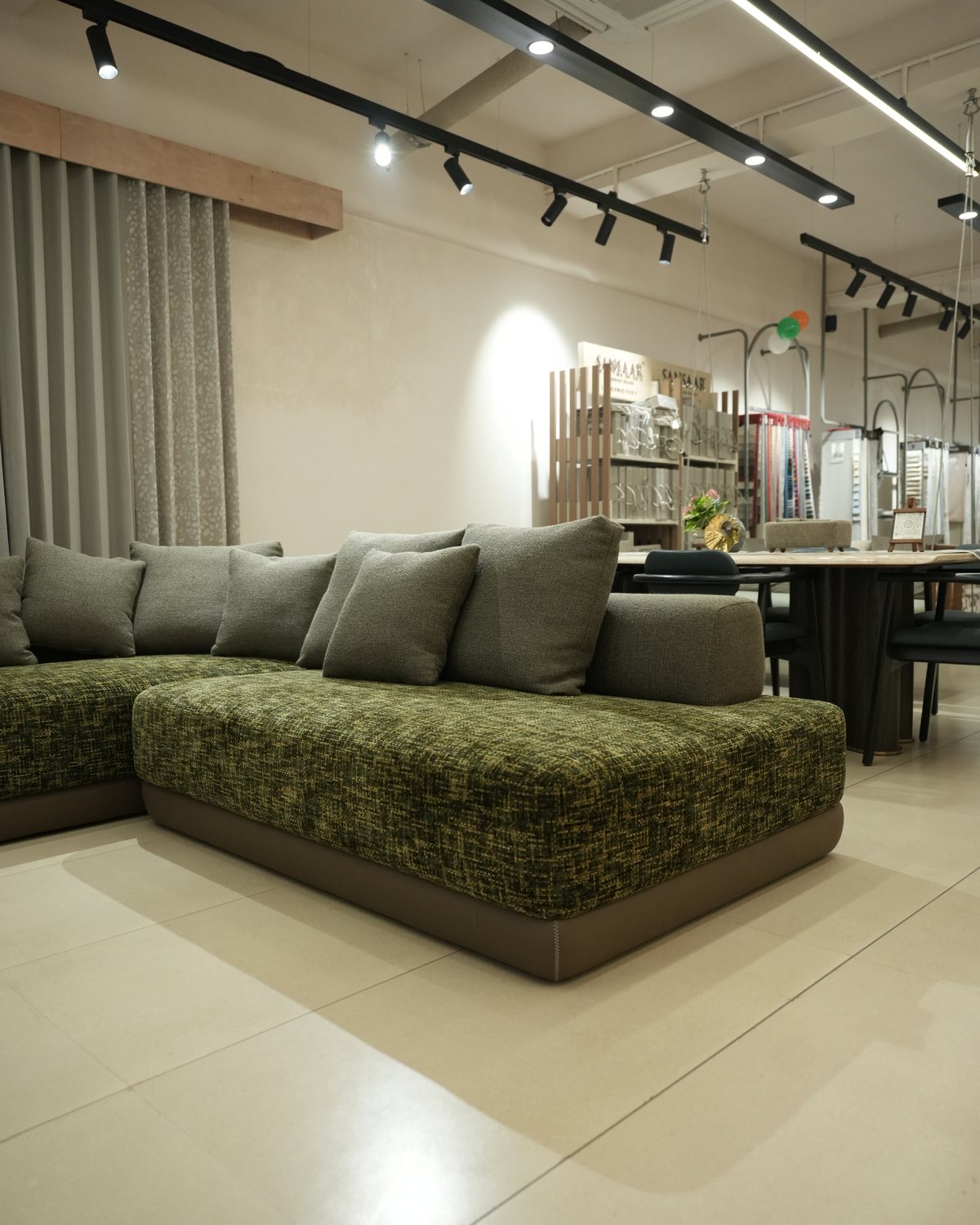 Furniture and lounge display at Drape Shoppe, Surat