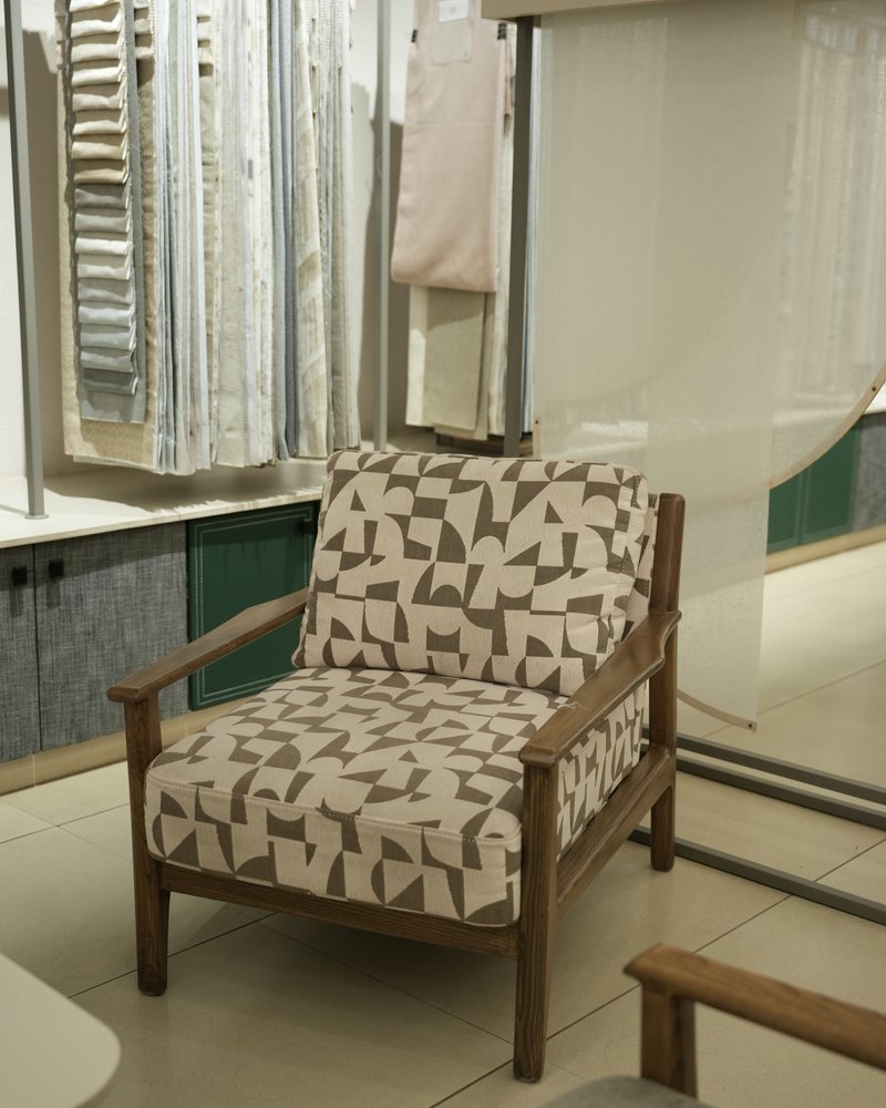 Curtain fabric display rail at Drape Shoppe Surat