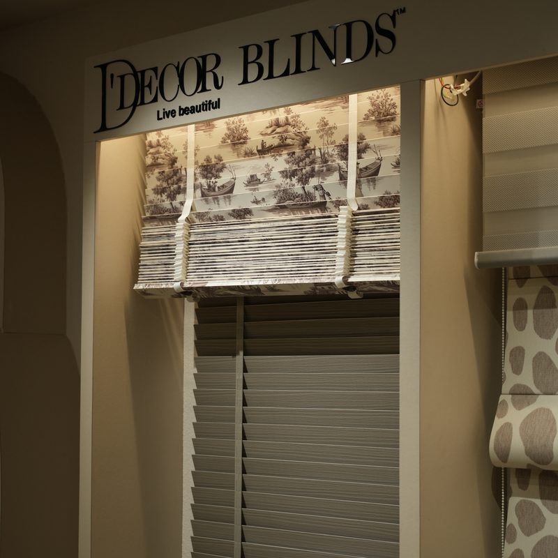 Roman and venetian blinds on the Decor Blinds display at Drape Shoppe