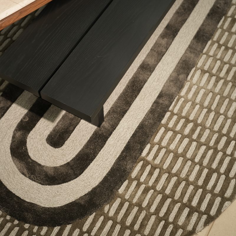 Close-up of a patterned rug at Drape Shoppe